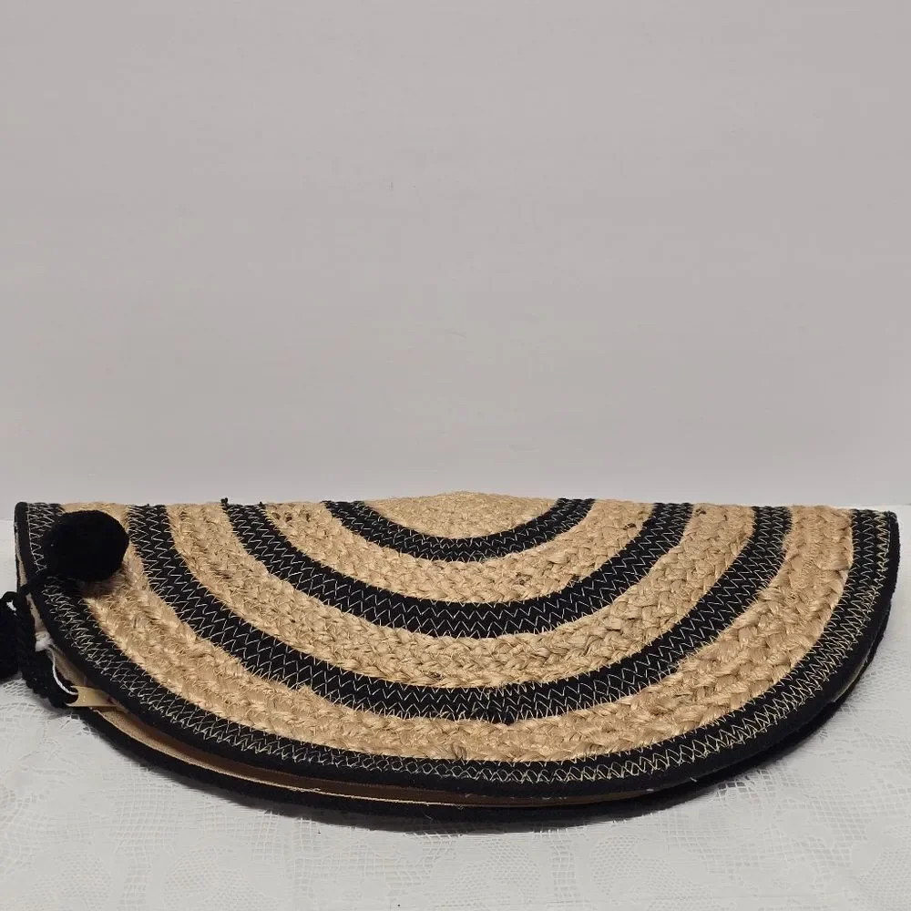 Shiraleah Vesta Half Moon Taco Jute Striped Boho Clutch Tan Black NWT